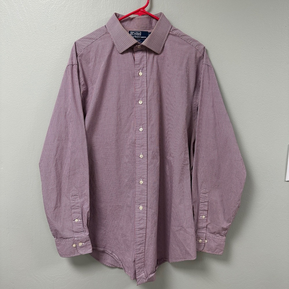 Polo Ralph Lauren Regent Classic Fit Shirt Mens 17.5 34/35 Red Blue Micro Check - Picture 1 of 4